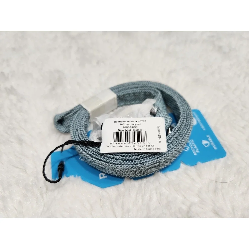 New Vera Bradley ReActive Lanyard Navy Mint Heather Recycled Plastic Bottles NWT
